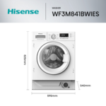 Lavadora integrable - Hisense WF3M841BWIES, 8 kg, 1400 rpm, 15 programas, Secado Allergy Care, Clase A, Sin Panelar - Imagen 3