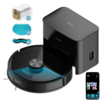 Robot friegasuelos - Cecotec Conga Y50, 480W, 145 min Auton, 5000Pa, Base Autovaciado 3L, Cepillo Multifunción, Cobertura 160m2, APP3.0, Láser, Negro
