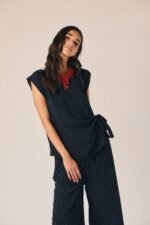 Pantalón fluido rayas azul marino - Imagen 3