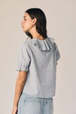 Blusa volante vichy manga corta azul tejano - Imagen 5
