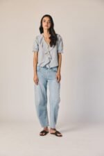 Blusa volante vichy manga corta azul tejano - Imagen 4
