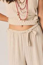 Pantalón fluido rayas beige - Imagen 5