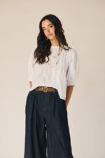 Pantalón fluido tipo tejano azul marino