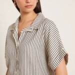 Camisa seersucker rayas manga corta blanco