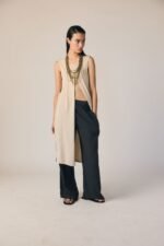 Chaleco largo de punto abierto beige