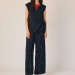 Pantalón fluido rayas azul marino
