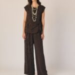 Pantalón fluido rayas marrón