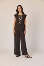 Pantalón fluido rayas marrón
