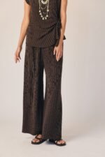 Pantalón fluido rayas marrón - Imagen 4