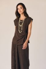 Pantalón fluido rayas marrón - Imagen 3