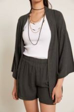 Short lino puntilla gris antracita - Imagen 3