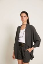 Short lino puntilla gris antracita - Imagen 4