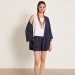 Short lino puntilla azul marino