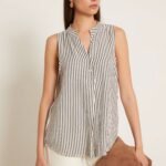 Top seersucker rayas sin mangas blanco